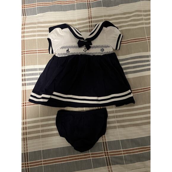 Rocks Bye Baby Sailor Dress Bloomers Set Navy Blue Nautical Size 0-3 Months - Picture 1 of 3